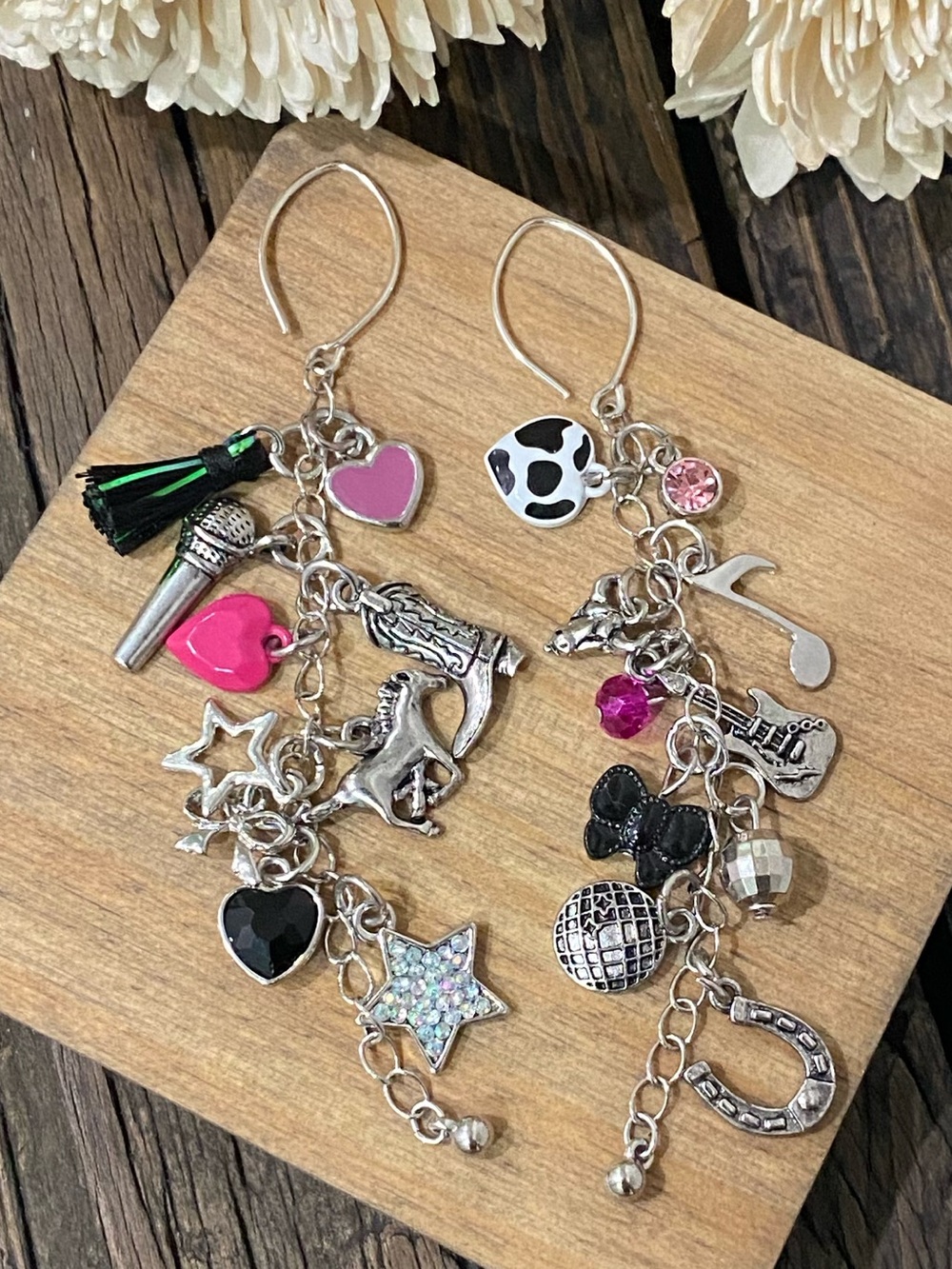 Rodeo Star Silver and Pink Dangle Earrings